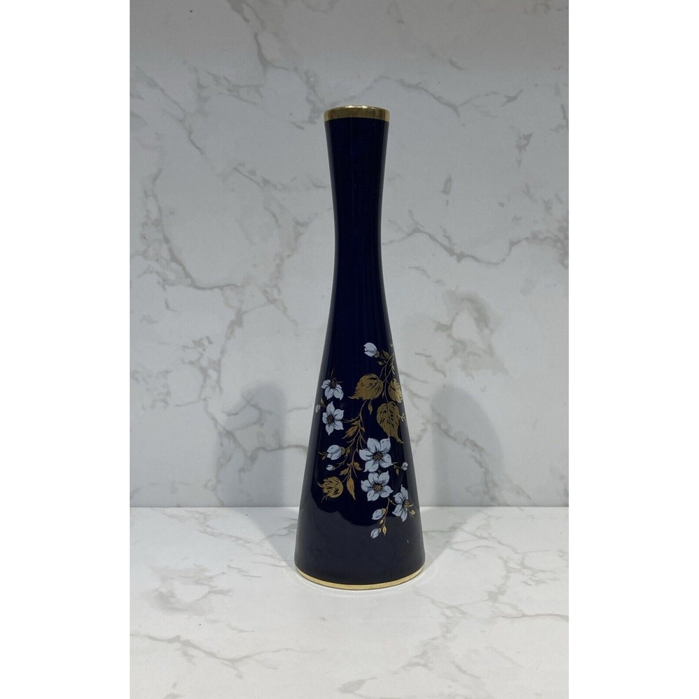 Lindner Kueps Bavaria Germany Echt Cobalt Blue & Gold Bud Vase #1032/? Vintage